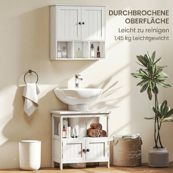 HOMCOM Armadio da Parete per Bagno, Mobile Contenitore con 2 Ante, Ripiano Regolabile e Scomparti Aperti, Bianco | Aosom Italy