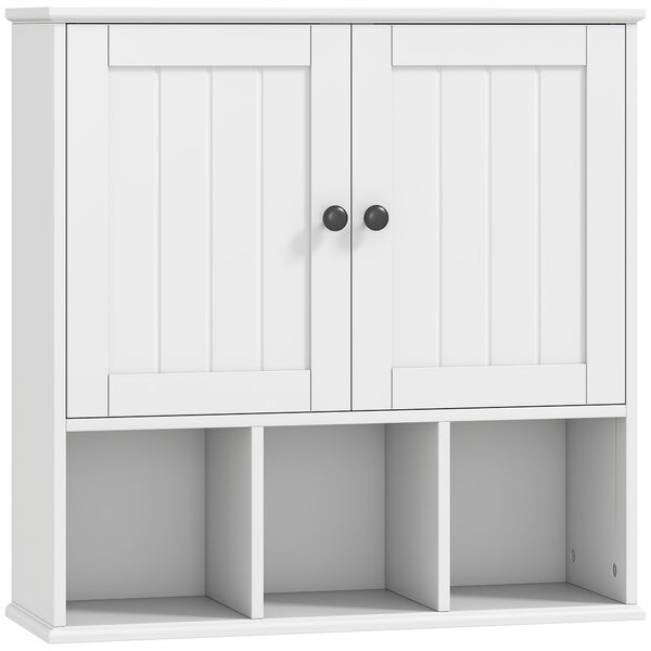 HOMCOM Armadio da Parete per Bagno, Mobile Contenitore con 2 Ante, Ripiano Regolabile e Scomparti Aperti, Bianco | Aosom Italy