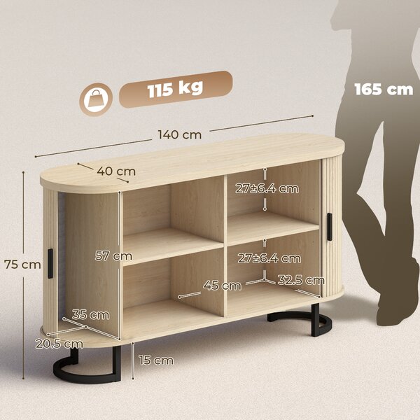 HOMCOM Credenza da Soggiorno, Mobile Contenitore Ovale con 2 Porte Scorrevoli e Ripiani Regolabili, 140x40x75 cm, Legno Naturale | Aosom Italy