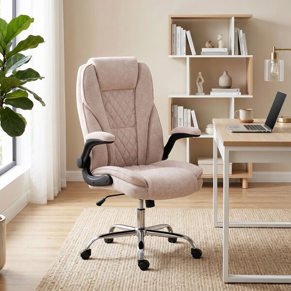 HOMCOM Poltrona da Ufficio, Sedia da Ufficio Ergonomica, Altezza Regolabile, Braccioli Ribaltabili, 70x70x114-122 cm, Rosa | Aosom Italy