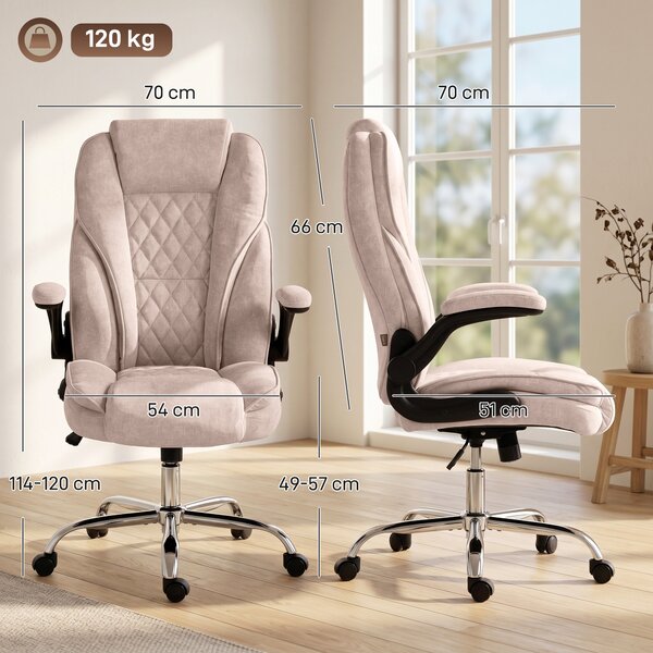 HOMCOM Poltrona da Ufficio, Sedia da Ufficio Ergonomica, Altezza Regolabile, Braccioli Ribaltabili, 70x70x114-122 cm, Rosa | Aosom Italy