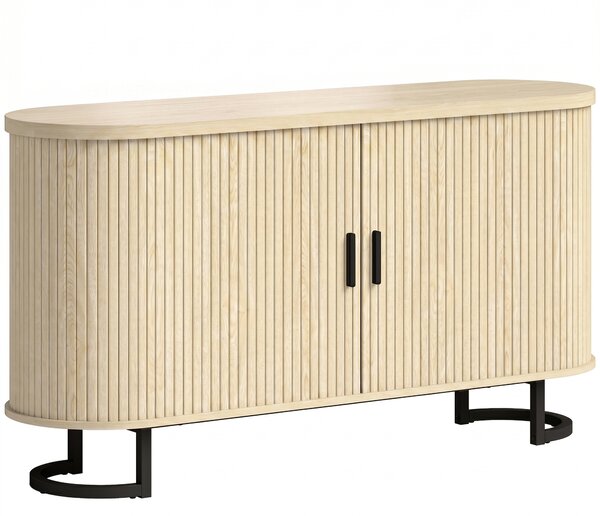 HOMCOM Credenza da Soggiorno, Mobile Contenitore Ovale con 2 Porte Scorrevoli e Ripiani Regolabili, 140x40x75 cm, Legno Naturale | Aosom Italy