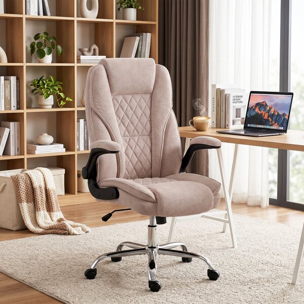HOMCOM Poltrona da Ufficio, Sedia da Ufficio Ergonomica, Altezza Regolabile, Braccioli Ribaltabili, 70x70x114-122 cm, Rosa | Aosom Italy