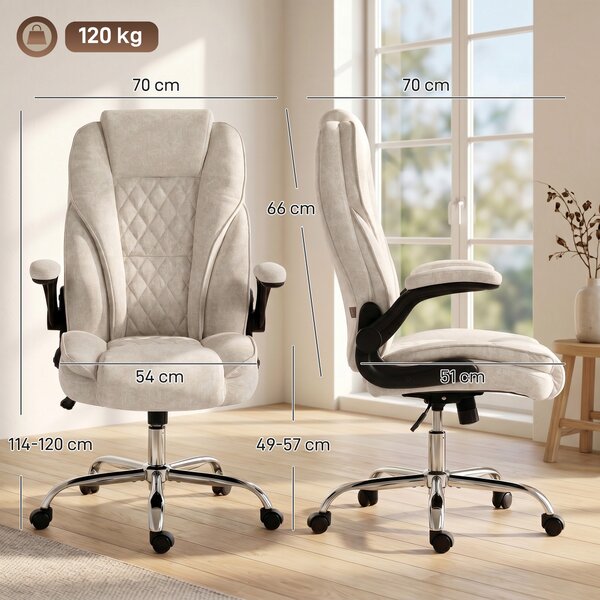 HOMCOM Poltrona da Ufficio, Sedia da Ufficio Ergonomica, Altezza Regolabile, Braccioli Reclinabili, 70x70x114-122 cm, Beige | Aosom Italy