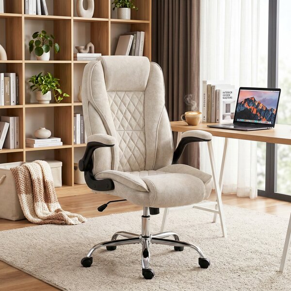 HOMCOM Poltrona da Ufficio, Sedia da Ufficio Ergonomica, Altezza Regolabile, Braccioli Reclinabili, 70x70x114-122 cm, Beige | Aosom Italy