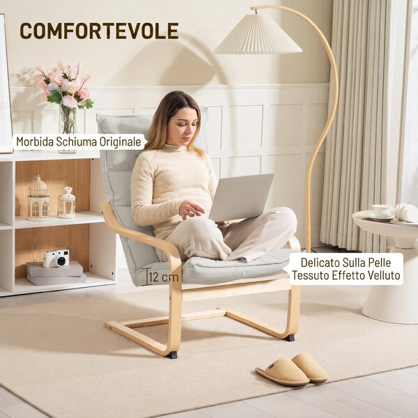 HOMCOM Poltrona a Dondolo Moderna con Braccioli in Legno e Cuscini Spessi in Velluto, 67x83x105 cm, Crema | Aosom Italy