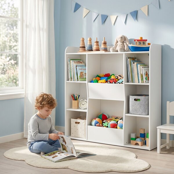 AIYAPLAY Mobile Contenitore per Bambini, Libreria per Bambini con 8 Scomparti e Ripiano Superiore, 104x29x101,5 cm, Bianco | Aosom Italy