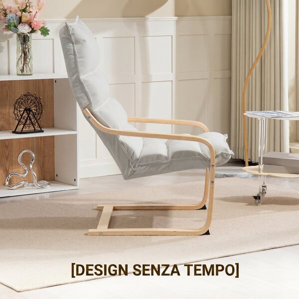 HOMCOM Poltrona a Dondolo Moderna con Braccioli in Legno e Cuscini Spessi in Velluto, 67x83x105 cm, Crema | Aosom Italy