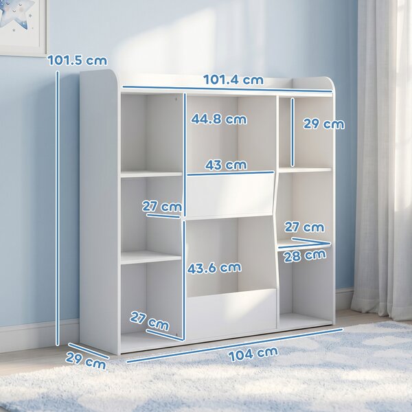 AIYAPLAY Mobile Contenitore per Bambini, Libreria per Bambini con 8 Scomparti e Ripiano Superiore, 104x29x101,5 cm, Bianco | Aosom Italy