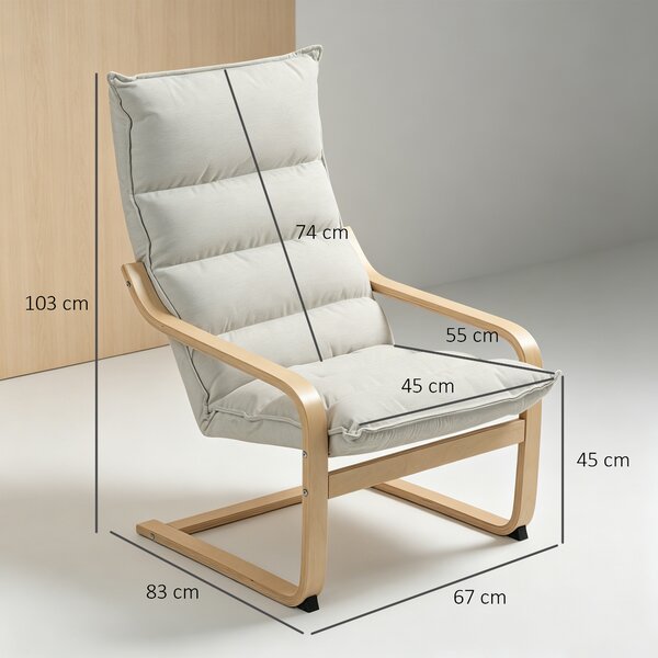 HOMCOM Poltrona a Dondolo Moderna con Braccioli in Legno e Cuscini Spessi in Velluto, 67x83x105 cm, Crema | Aosom Italy