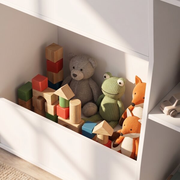 AIYAPLAY Mobile Contenitore per Bambini, Libreria per Bambini con 8 Scomparti e Ripiano Superiore, 104x29x101,5 cm, Bianco | Aosom Italy