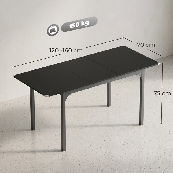 HOMCOM Tavolo Allungabile 4-6 Posti Espandibile da 120-160 cm con Gambe in Acciaio, Nero