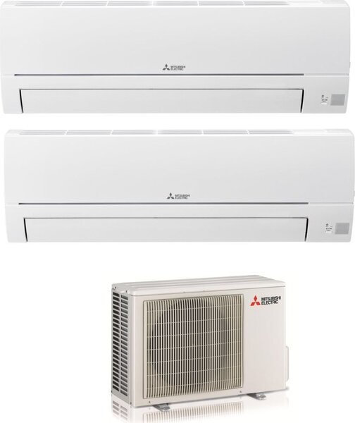 MITSUBISHI Climatizzatore Dual Split Inverter 9000+12000 Btu Condizionatore con Pompa di Calore Classe A++/A+ Gas R32 Wi-Fi (Unit Interna + Unit 