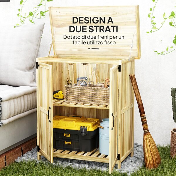 VivaGarden Armadietto da Esterno / Balcone in Legno di Abete 2 Ante 1 Ripiano Dimensioni 74x43x88 cm colore Legno
