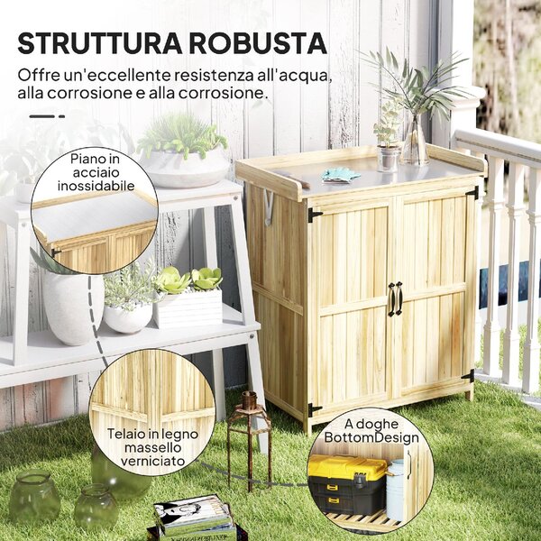 VivaGarden Armadietto da Esterno / Balcone in Legno di Abete 2 Ante 1 Ripiano Dimensioni 74x43x88 cm colore Legno