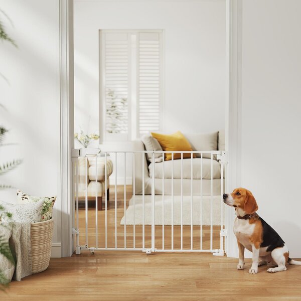 AllMyPets Cancelletto di Sicurezza per Cani 74.5-111.5x74.5 cm Chiusura Automatica Apertura con una Mano colore Bianco