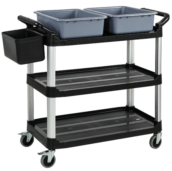 DecHome Carrello Pulizie Professionale a 3 Ripiani con 2 Contenitori Rimovibili Bidone Laterale e 4 Ruote colore Nero