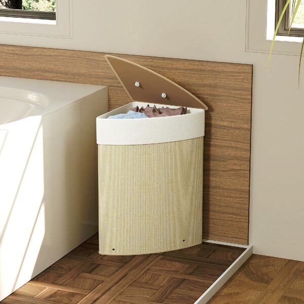 DecHome Cesto Portabiancheria Angolare 55L con Sacco Estraibile e Coperchio Removibile in Bamb 35x35x60 cm colore Legno