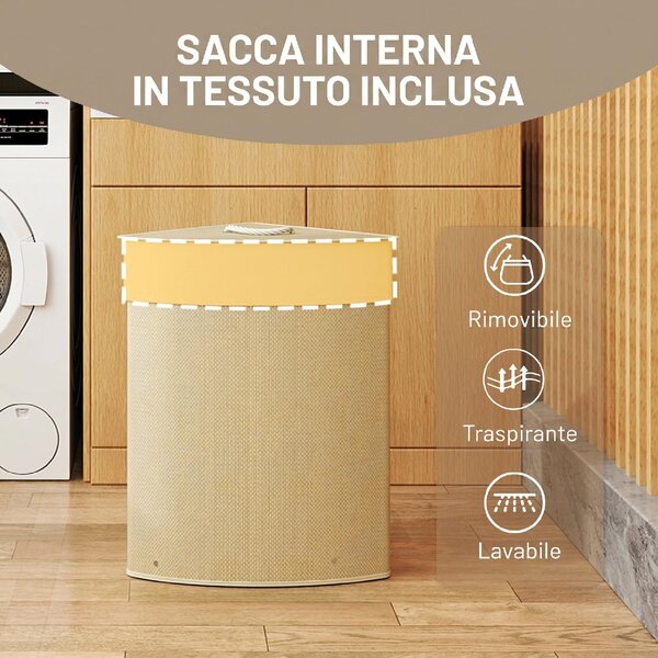 DecHome Cesto Portabiancheria Angolare 55L con Sacco Estraibile e Coperchio Removibile in Bamb 35x35x60 cm colore Legno