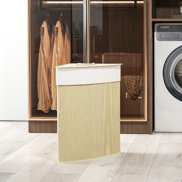 DecHome Cesto Portabiancheria Angolare 55L con Sacco Estraibile e Coperchio Removibile in Bamb 35x35x60 cm colore Legno