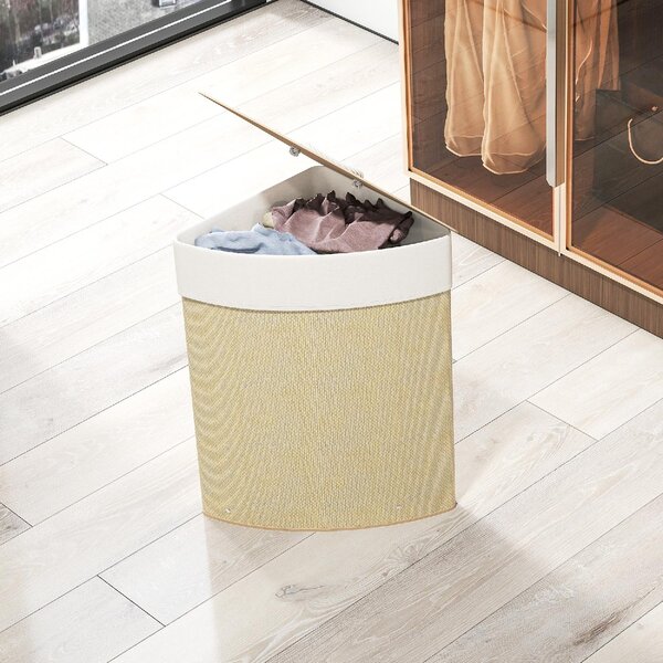 DecHome Cesto Portabiancheria Angolare 55L con Sacco Estraibile e Coperchio Removibile in Bamb 35x35x60 cm colore Legno
