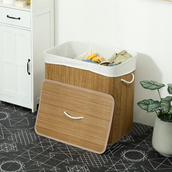 DecHome Cesto Portabiancheria in Bamb con Coperchio 144L 3 Scomparti Sacca Removibile e Lavabile Maniglie 60x40x60 cm colore Marrone