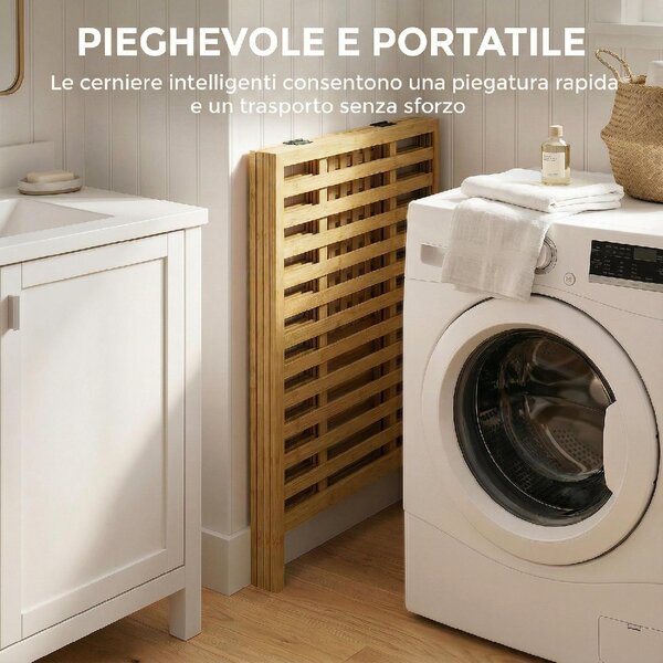 DecHome Cesto Portabiancheria in Bamb con Coperchio 64L 2 Sacche in Tessuto Oxford Rimovibili e Lavabili 55x36x64.2 cm colore Legno