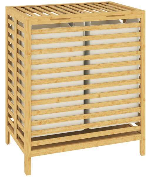 DecHome Cesto Portabiancheria in Bamb con Coperchio 64L 2 Sacche in Tessuto Oxford Rimovibili e Lavabili 55x36x64.2 cm colore Legno
