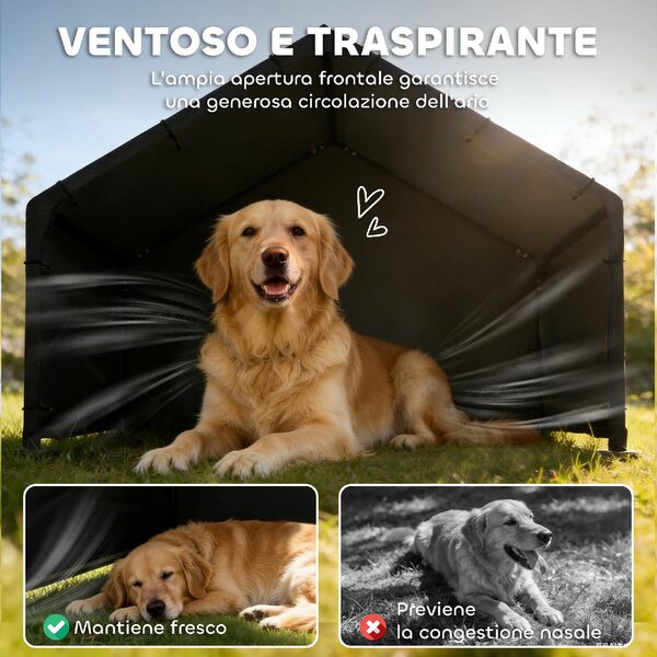 AllMyPets Cuccia per Cani da Esterno Taglia Grande in Tessuto Oxford 125x110x93 cm colore Nero