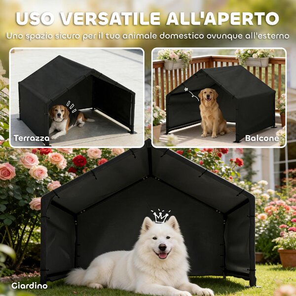 AllMyPets Cuccia per Cani da Esterno Taglia Grande in Tessuto Oxford 125x110x93 cm colore Nero