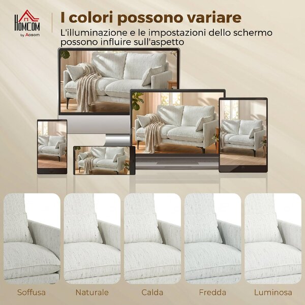 DecHome Divano 2 Posti Moderno in Tessuto effetto Lino Dimensioni 131x78x83 cm colore Bianco