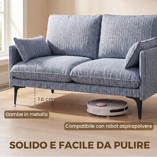 DecHome Divano 2 Posti Moderno in Tessuto effetto Lino Dimensioni 131x78x83 cm colore Blu