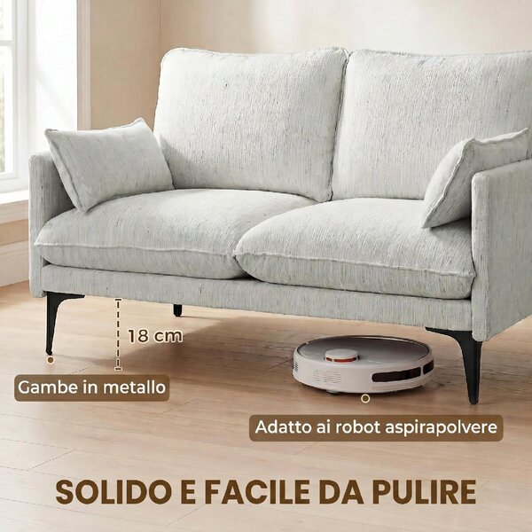 DecHome Divano 2 Posti Moderno in Tessuto effetto Lino Dimensioni 131x78x83 cm colore Bianco