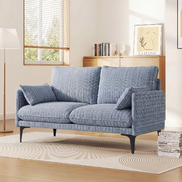 DecHome Divano 2 Posti Moderno in Tessuto effetto Lino Dimensioni 131x78x83 cm colore Blu