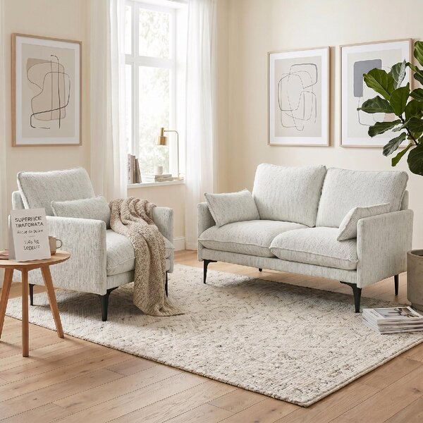 DecHome Divano 2 Posti Moderno in Tessuto effetto Lino Dimensioni 131x78x83 cm colore Bianco