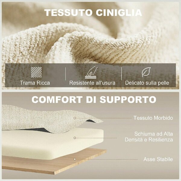 DecHome Divano Letto 2 Posti Moderno in Ciniglia Dimensioni 166x90x84 cm colore Beige