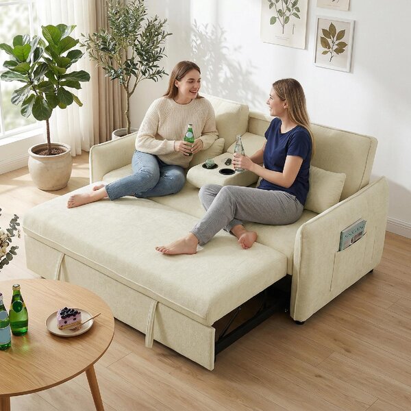 DecHome Divano Letto 2 Posti Moderno in Ciniglia Dimensioni 166x90x84 cm colore Beige
