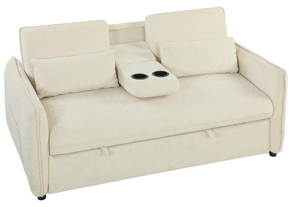 DecHome Divano Letto 2 Posti Moderno in Ciniglia Dimensioni 166x90x84 cm colore Beige