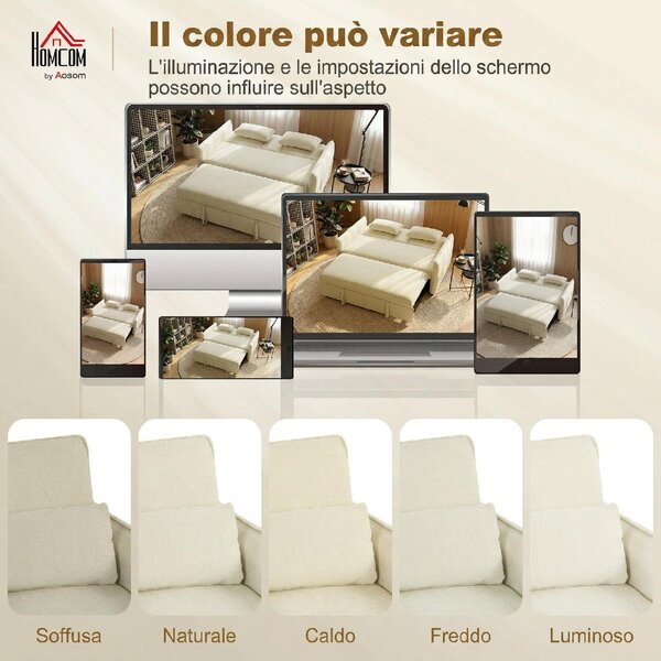 DecHome Divano Letto 2 Posti Moderno in Ciniglia Dimensioni 166x90x84 cm colore Beige