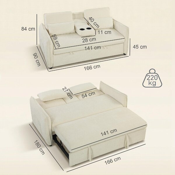DecHome Divano Letto 2 Posti Moderno in Ciniglia Dimensioni 166x90x84 cm colore Beige