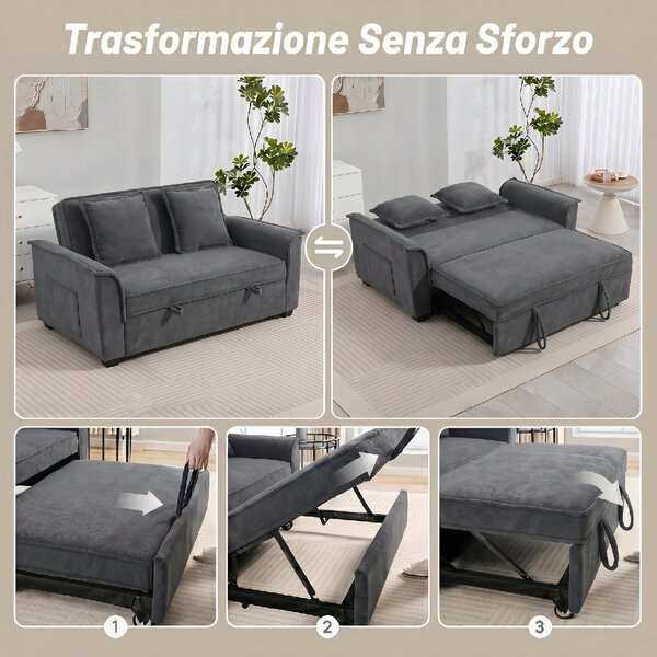 DecHome Divano Letto Clic-Clac 2 Posti Moderno in Ciniglia Dimensioni 168x85x86 cm colore Grigio Scuro