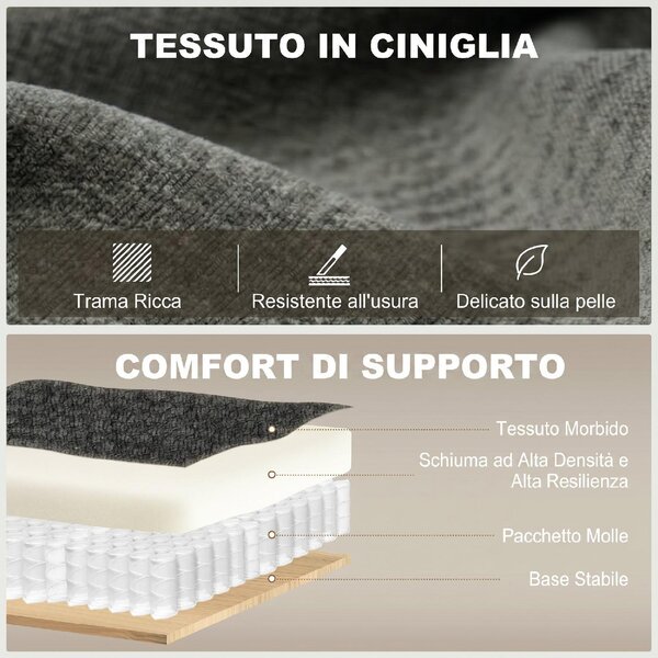 DecHome Divano Letto 2 Posti Moderno in Ciniglia Dimensioni 166x90x84 cm colore Grigio Scuro