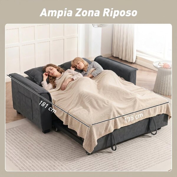 DecHome Divano Letto Clic-Clac 2 Posti Moderno in Ciniglia Dimensioni 168x85x86 cm colore Grigio Scuro