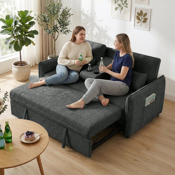 DecHome Divano Letto 2 Posti Moderno in Ciniglia Dimensioni 166x90x84 cm colore Grigio Scuro