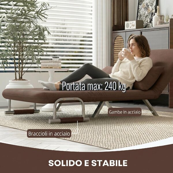DecHome Divano Letto Clic-Clac 2 Posti Moderno in Ecopelle Dimensioni 111x80x78 cm colore Marrone