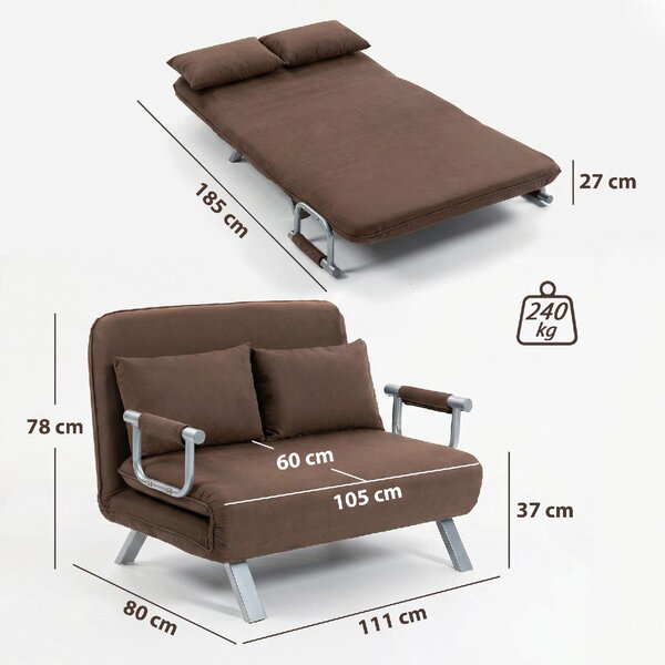 DecHome Divano Letto Clic-Clac 2 Posti Moderno in Ecopelle Dimensioni 111x80x78 cm colore Marrone