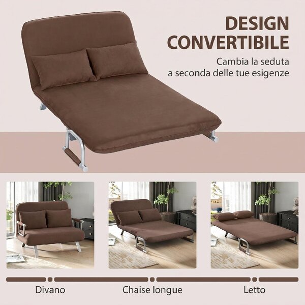 DecHome Divano Letto Clic-Clac 2 Posti Moderno in Ecopelle Dimensioni 111x80x78 cm colore Marrone