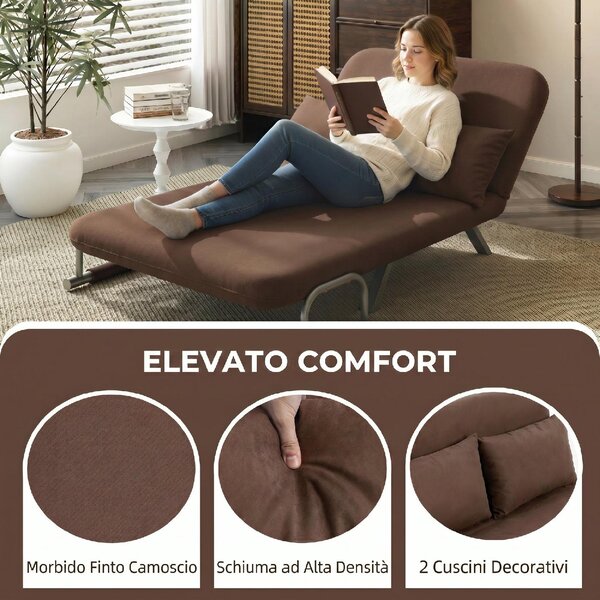 DecHome Divano Letto Clic-Clac 2 Posti Moderno in Ecopelle Dimensioni 111x80x78 cm colore Marrone