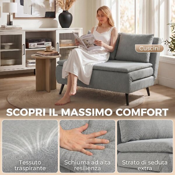 DecHome Divano Letto Clic-Clac 2 Posti Moderno in Tessuto Dimensioni 135x90x78 cm colore Grigio Chiaro
