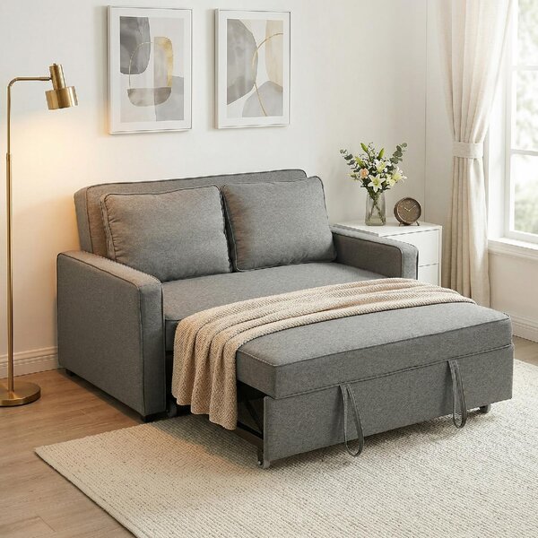 DecHome Divano Letto Clic-Clac 2 Posti Moderno in Tessuto effetto Lino Dimensioni 148x86x91.5 cm colore Grigio